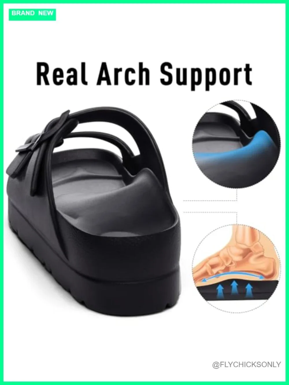 Women's Platform Slides with Arch Support, Adjustable Double Buckle,